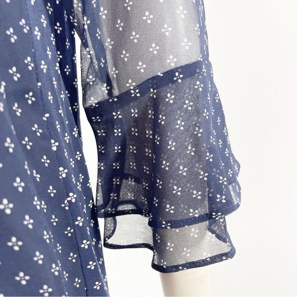 Charter Club Top Blue Floral Pleated Chiffon Blouse with 3/4 Sleeves Size S - Picture 4 of 11